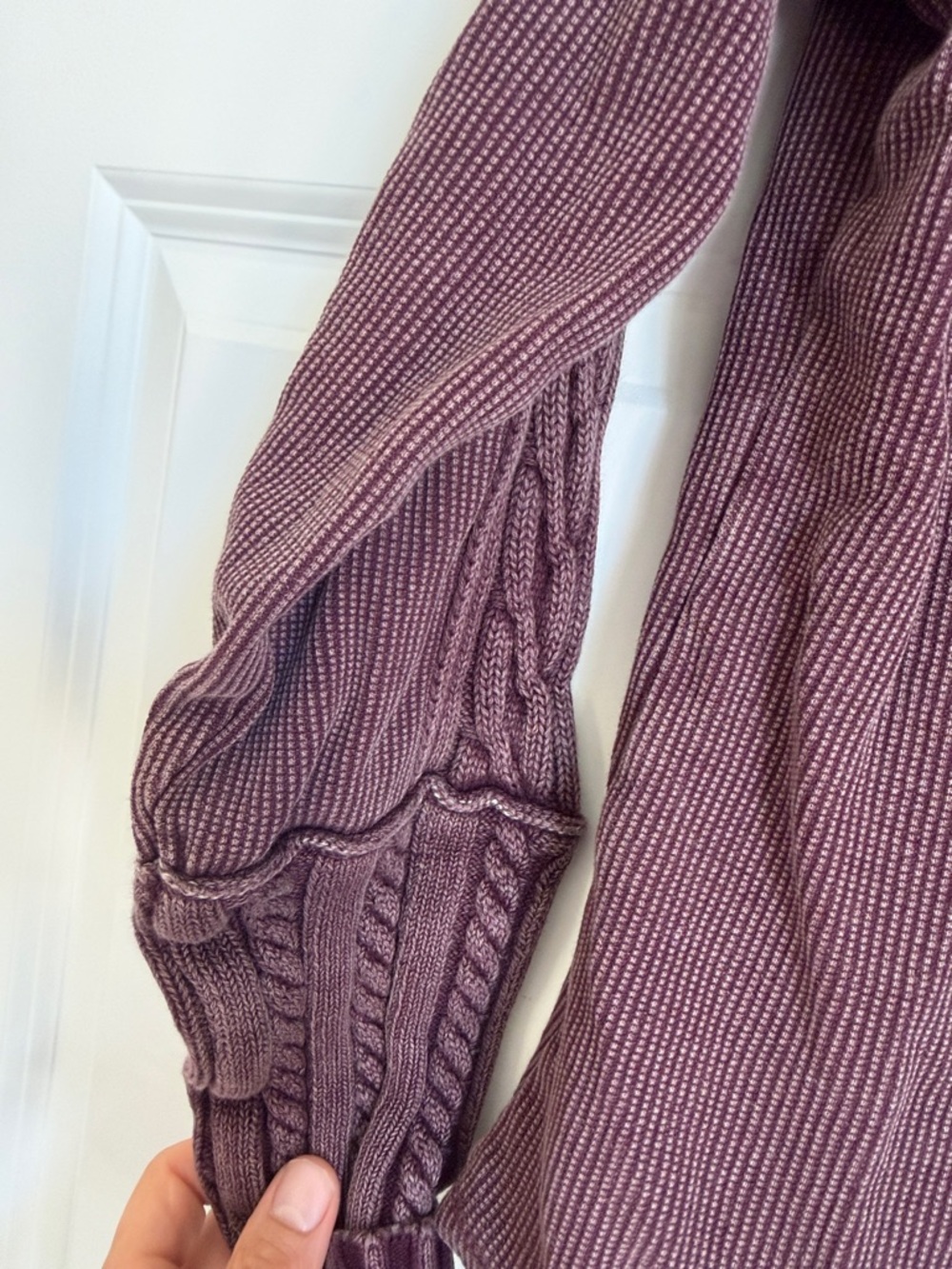 We The Free Cable-Trim Mock Neck Sweater - Plum - Picture 5 of 8